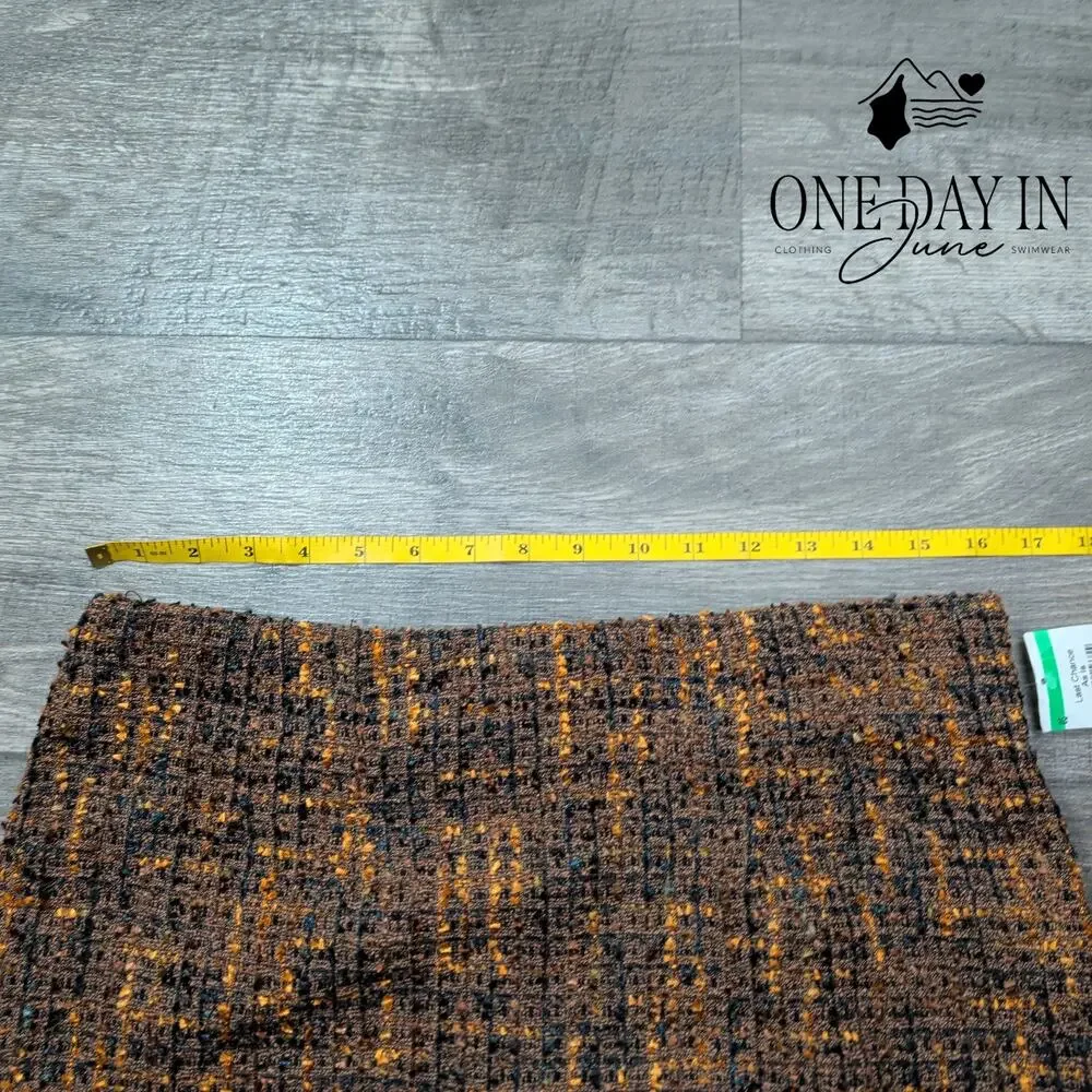 Amanda + Chelsea Modern Fit Tweed Pencil Skirt Brown Gold NWT $98 Size M